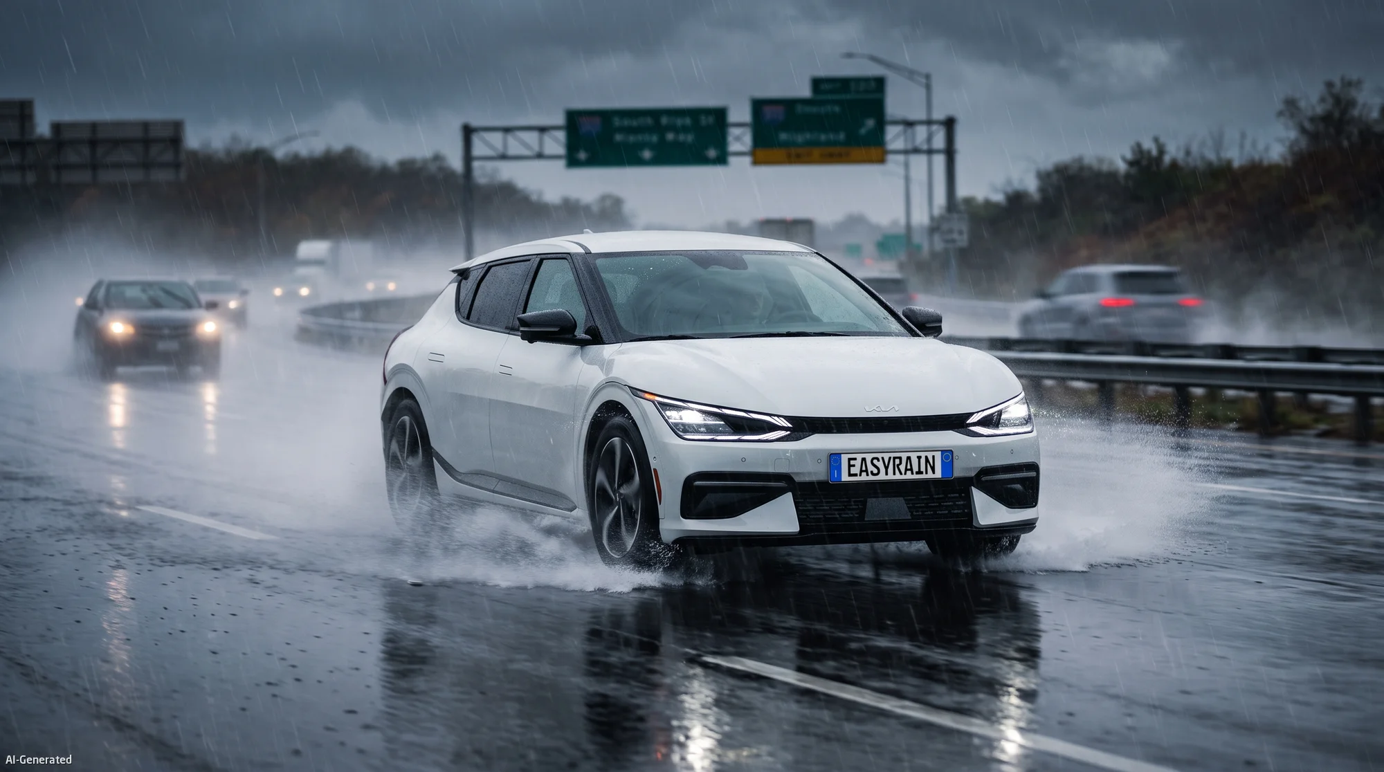 Worn winter tires on wet asphalt illustrating aquaplaning and braking safety risks